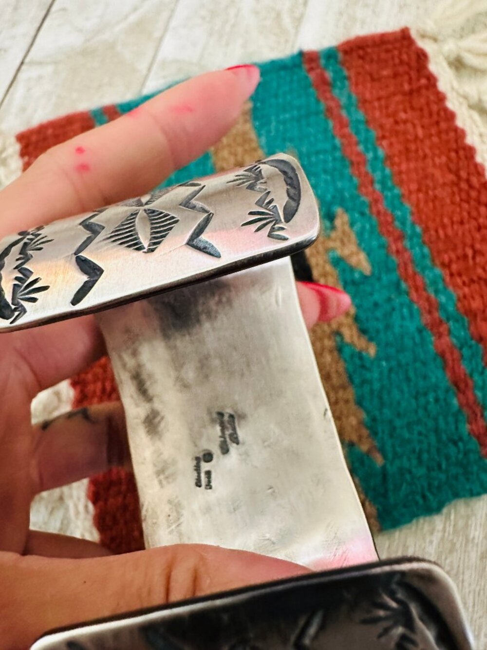 Handcrafted Sterling Silver & Golden Hills Turquoise Cuff Bracelet by Chimney Bu - Picture 6 of 7